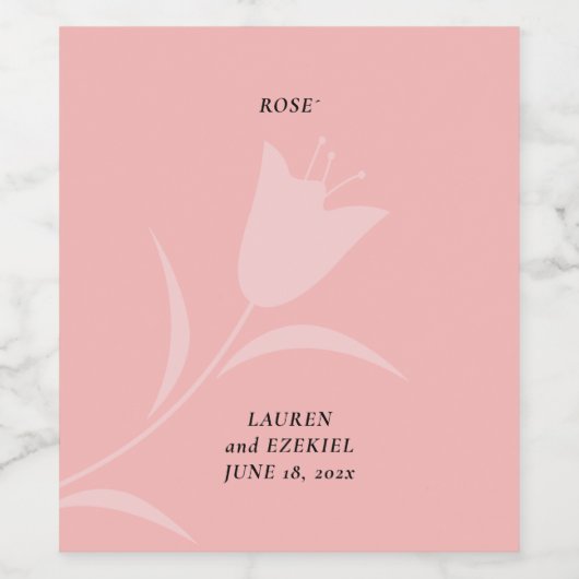 MOD ROZE TULP BRUILOFT WIJN ETIKET (Enkel label)
