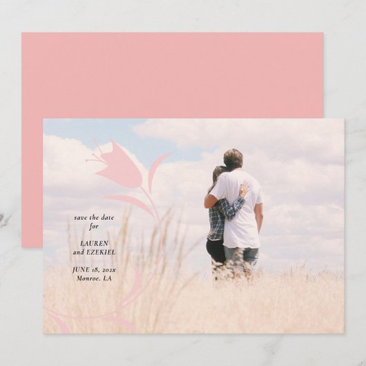 MOD ROZE TULP HUWELIJK SAVE THE DATE KAART (Voorkant / Achterkant)