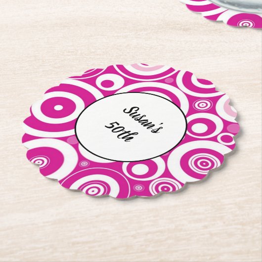 Mod Roze Witte Concentric Retro Cirkels 50ste Bday Kartonnen Onderzetters (Gekanteld)