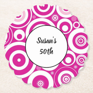 Mod Roze Witte Concentric Retro Cirkels 50ste Bday Kartonnen Onderzetters