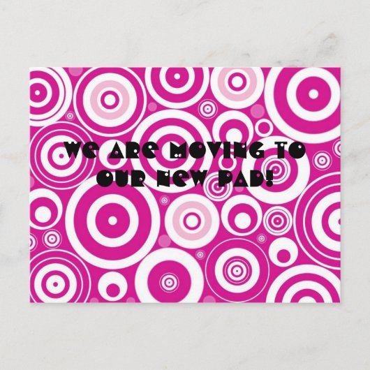 Mod Roze & Witte Retro Cirkels Adreswijziging Aankondigingskaart (Voorkant)