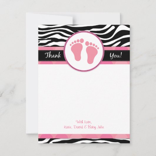 Mod Roze Zebra Baby shower Dank u opmerkingen Notitiekaartje (Voorkant)