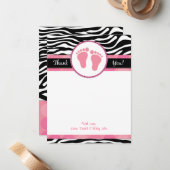 Mod Roze Zebra Baby shower Dank u opmerkingen Notitiekaartje (Voorkant / Achterkant in situ)
