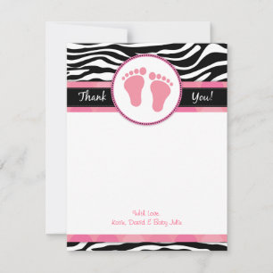 Mod Roze Zebra Baby shower Dank u opmerkingen Notitiekaartje