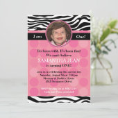 Mod roze Zebra PHOTO Birthday Uitnodiging (Staand voorkant)