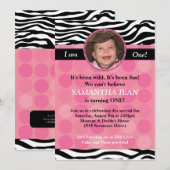 Mod roze Zebra PHOTO Birthday Uitnodiging (Voorkant / Achterkant)