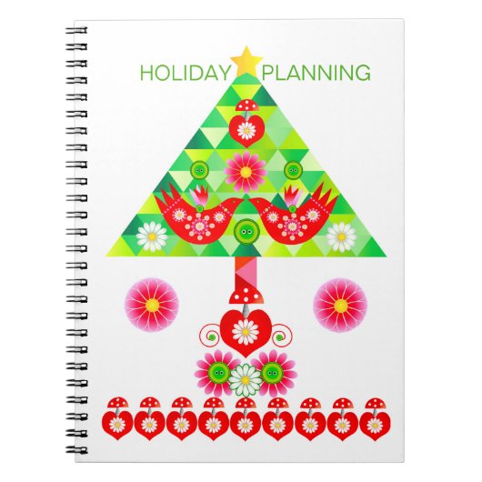 Mod Scandi Holiday Bird and Tree Note Book Notitieboek (Voorkant)
