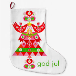 Mod Scandi Holiday Bird Angel Stocking Grote Kerstsok