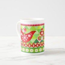 Mod Scandi Holiday Bird Bone China Specialty Mok