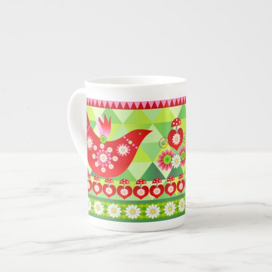Mod Scandi Holiday Bird Bone China Specialty Mok (Links)