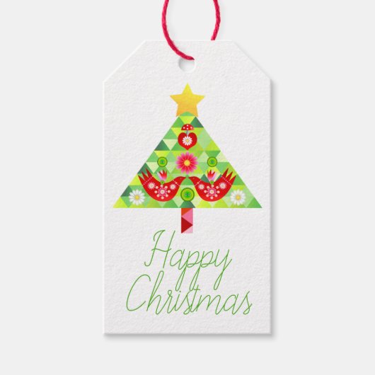 Mod Scandi Holiday Bird Cadeaulabel (Voorkant)