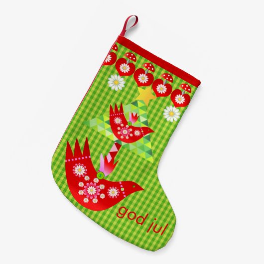 Mod Scandi Holiday Bird Stocking Kleine Kerstsok (Voorkant (Hangend))