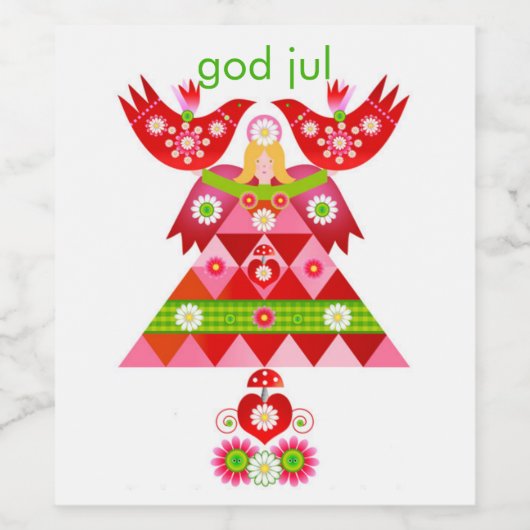 Mod Scandi Holiday Bird Wijn Etiket (Enkel label)