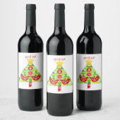 Mod Scandi Holiday Bird Wine Label Wijn Etiket (Flessen)