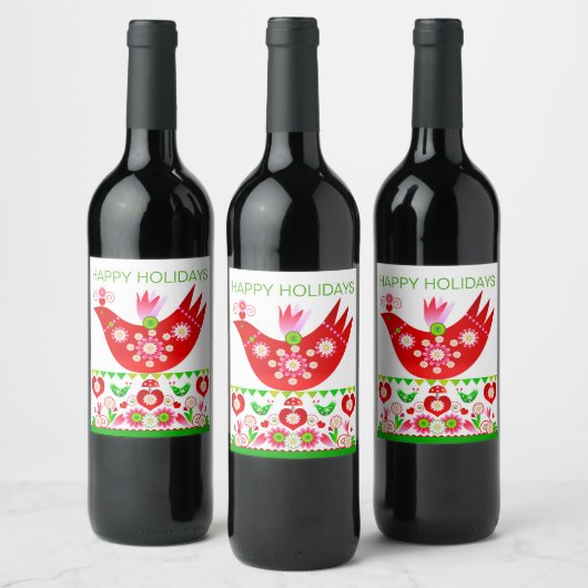 Mod Scandi Holiday Bird Wine Label Wijn Etiket (Flessen)