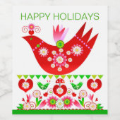 Mod Scandi Holiday Bird Wine Label Wijn Etiket (Enkel label)