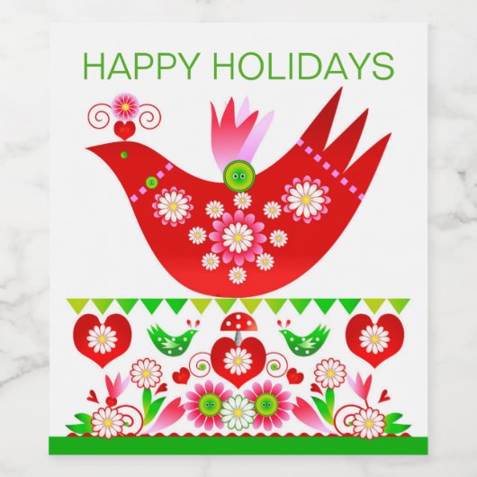 Mod Scandi Holiday Bird Wine Label Wijn Etiket (Enkel label)