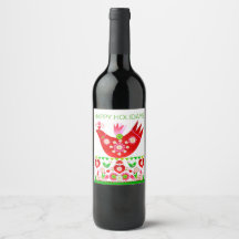 Mod Scandi Holiday Bird Wine Label