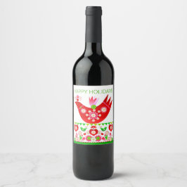 Mod Scandi Holiday Bird Wine Label Wijn Etiket