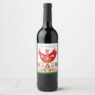 Mod Scandi Holiday Bird Wine Label Wijn Etiket