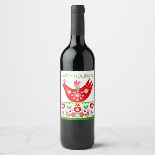 Mod Scandi Holiday Bird Wine Label Wijn Etiket (Voorkant)