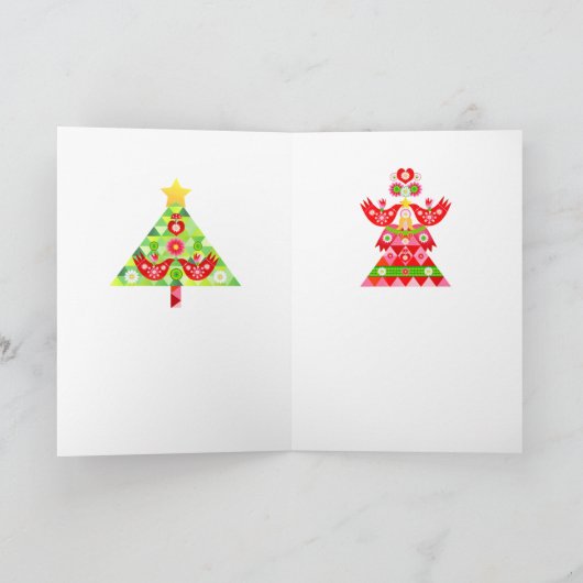 Mod Scandi Kerst Vogel Engel Kaart (Binnen)