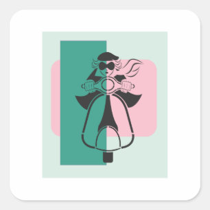 Mod Scooter Girl Vierkante Sticker