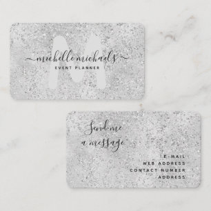 Mod Silver Luxe Glitter Monogram Script Visitekaartje