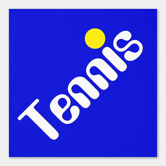 Mod Slant Wit Geel TENNIS Tekst op Helderblauw Behang (Voorkant)