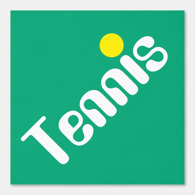 Mod Slant Wit Geel TENNIS Tekst op Retro Blue Behang (Voorkant)