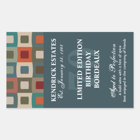 Mod Squares Verjaardagswijn - Blauw (750ml) Rechthoekige Sticker (Voorkant)