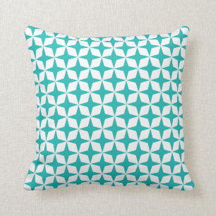 Mod Star Pattern in Aqua Blue en White Kussen
