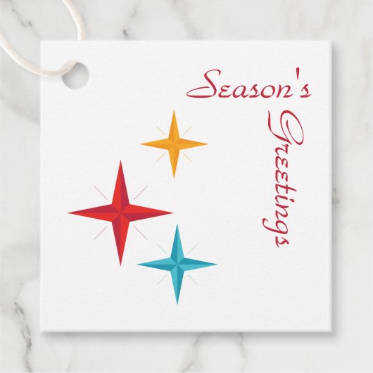 Mod Stars, Mid-Century Modern Retro kerstcadeau Bedankjes Labels (Voorkant)