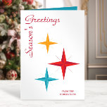 Mod Stars, Mid-Century Modern Retro Kerstmis Feestdagen Kaart<br><div class="desc">Dit model is gebaseerd op een  vakantiekaart van 1960. Het bevat retrosterren en een middenkleurenpalet. Pas het aan met jouw tekst voor een echt één-van-een-soort seizoenskaart.</div>