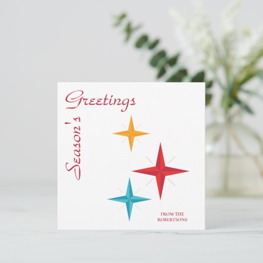 Mod Stars, Mid-Century Modern Retro Kerstmis Feestdagenkaart (Staand voorkant)
