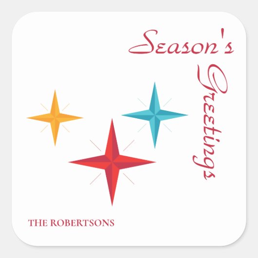 Mod Stars, Mid-Century Modern Retro Kerstmis Vierkante Sticker (Voorkant)