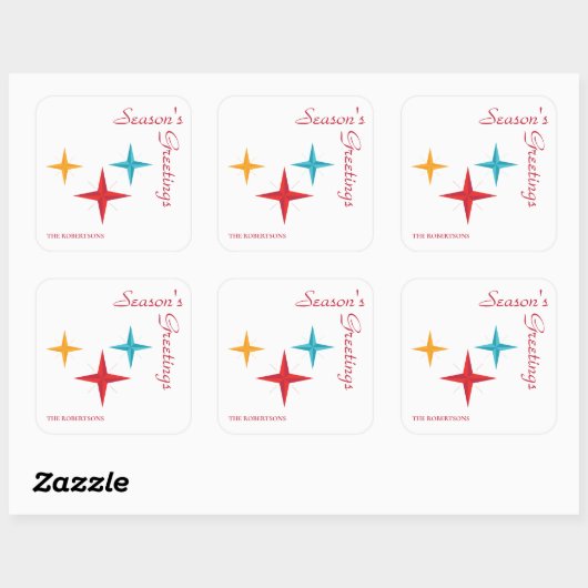 Mod Stars, Mid-Century Modern Retro Kerstmis Vierkante Sticker (Vel)