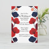 Mod stijl zwarte rode papavers bruiloft uitnodigin kaart (Staand voorkant)