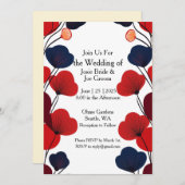 Mod stijl zwarte rode papavers bruiloft uitnodigin kaart (Voorkant / Achterkant)