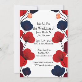 Mod stijl zwarte rode papavers bruiloft uitnodigin kaart