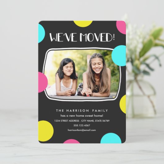 Mod Stippen Foto Moving Announement Aankondiging (Staand voorkant)