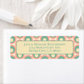 Mod Stippen Retro Blauwgroen en Blush Roze Patroon Etiket (Insitu)