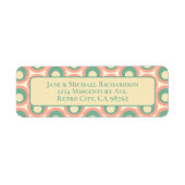 Mod Stippen Retro Blauwgroen en Blush Roze Patroon Etiket (Voorkant)