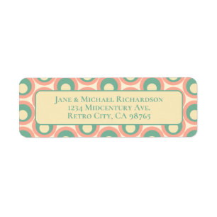 Mod Stippen Retro Blauwgroen en Blush Roze Patroon Etiket