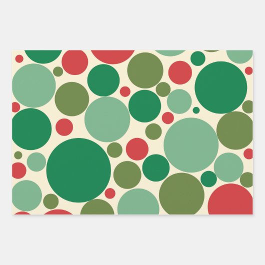 Mod Stippen Retro kerstpatroonrood Groen Crème Inpakpapier Vel (Voorkant)
