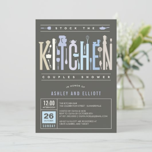 Mod Stock De Keuken Koppels Douche Party Uitnodige Kaart (Staand voorkant)