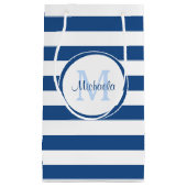 Mod Stripes en Dressy Dark Blue Monogramname Name Klein Cadeauzakje (Voorkant)