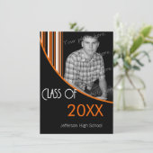 Mod Stripes Graduation Party nodigt Sinaasappel en Kaart (Staand voorkant)