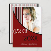 Mod Stripes Graduparty nodigt Red Black uit Kaart (Voorkant / Achterkant)