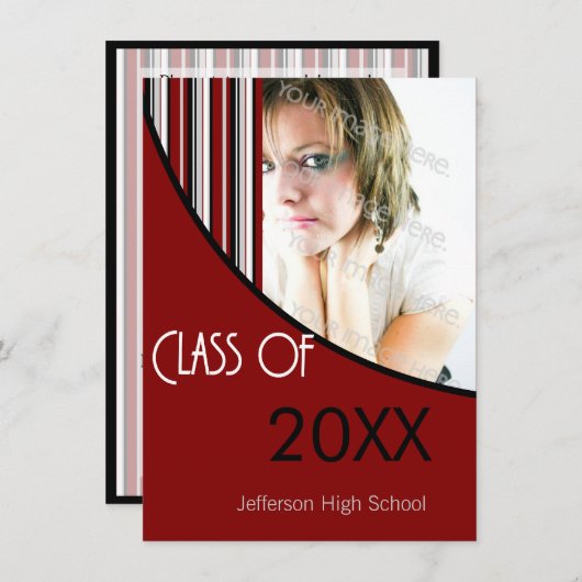 Mod Stripes Graduparty nodigt Red Black uit Kaart (Voorkant / Achterkant)